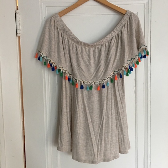 Pebble And Stone Off The Shoulder Top With Tassels - Picture 3 of 6